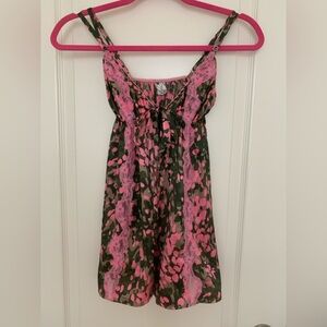 NWT Victoria's Secret Pink and Green Lace Trim Chemise with front ribbon ties
